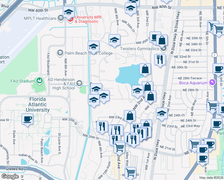 map of restaurants, bars, coffee shops, grocery stores, and more near 402 Buttonwood Place in Boca Raton