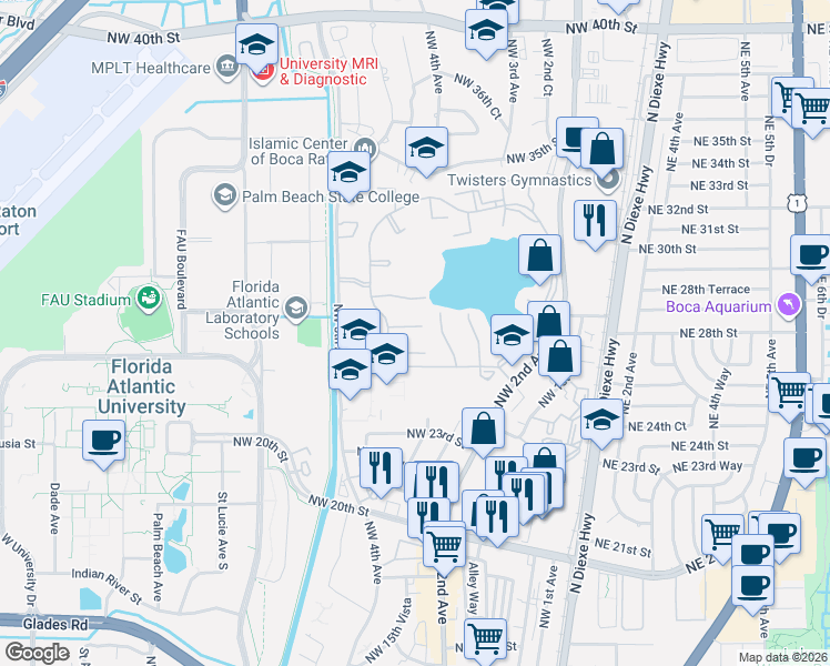 map of restaurants, bars, coffee shops, grocery stores, and more near 403 Buttonwood Place in Boca Raton