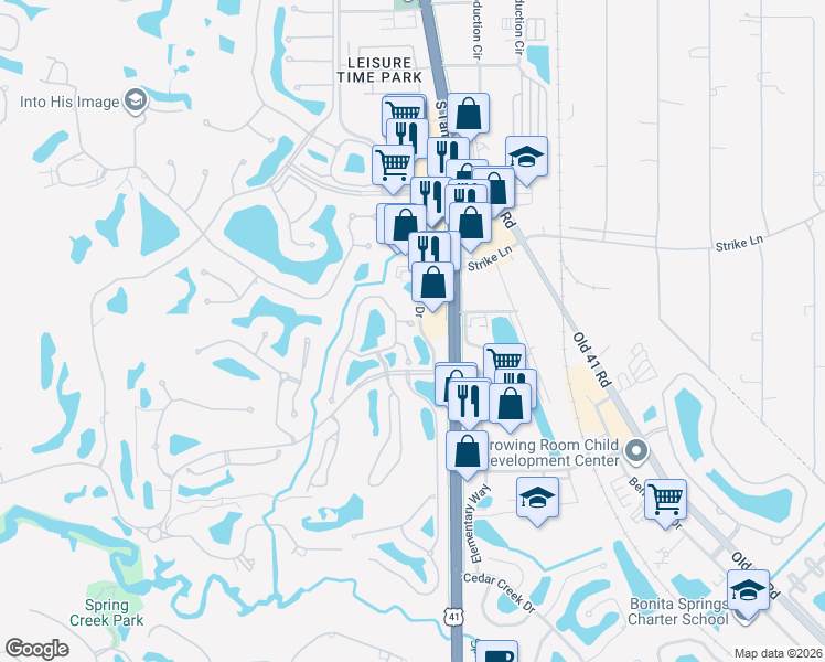 map of restaurants, bars, coffee shops, grocery stores, and more near 3401 Tralee Court in Bonita Springs