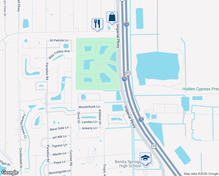 map of restaurants, bars, coffee shops, grocery stores, and more near 23404 Sanabria Loop in Bonita Springs