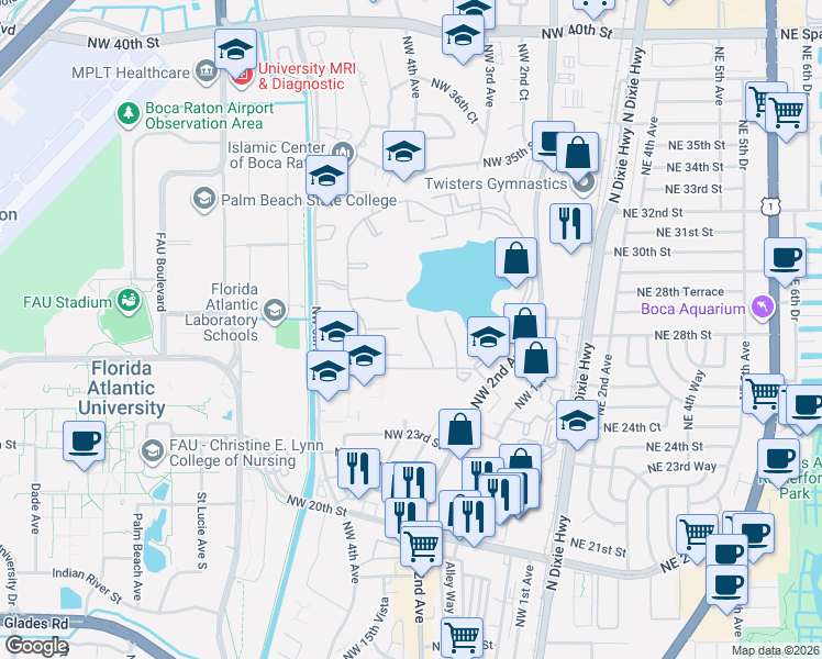 map of restaurants, bars, coffee shops, grocery stores, and more near 403 Buttonwood Place in Boca Raton