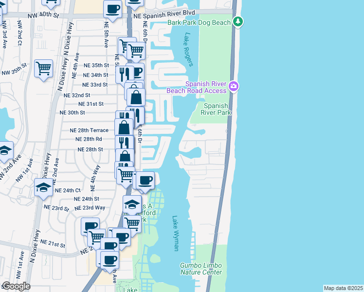 map of restaurants, bars, coffee shops, grocery stores, and more near 2701 North Ocean Boulevard in Boca Raton