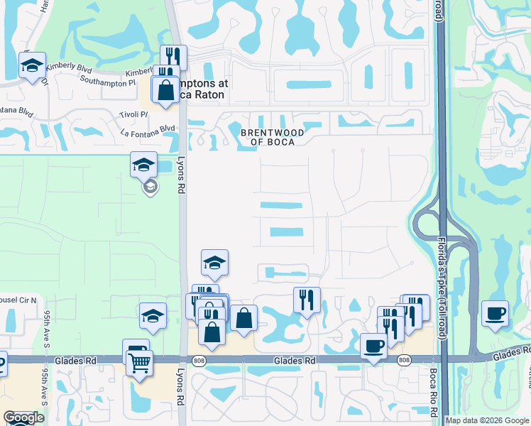 map of restaurants, bars, coffee shops, grocery stores, and more near 8590 Eagle Run Dr in Boca Raton