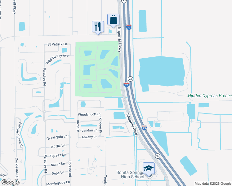map of restaurants, bars, coffee shops, grocery stores, and more near 23404 Sanabria Loop in Bonita Springs