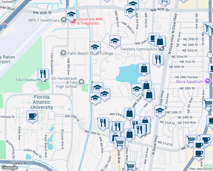 map of restaurants, bars, coffee shops, grocery stores, and more near 425 Buttonwood Place in Boca Raton