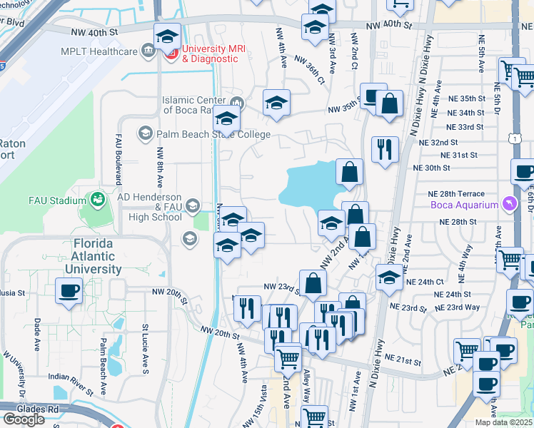 map of restaurants, bars, coffee shops, grocery stores, and more near 409 Buttonwood Place in Boca Raton