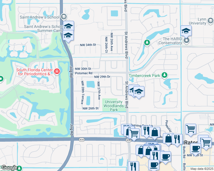 map of restaurants, bars, coffee shops, grocery stores, and more near 2625 NW 29th St in Boca Raton