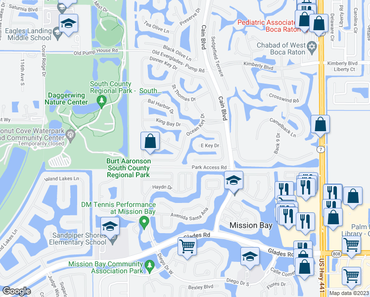map of restaurants, bars, coffee shops, grocery stores, and more near 20058 Ocean Key Drive in Boca Raton