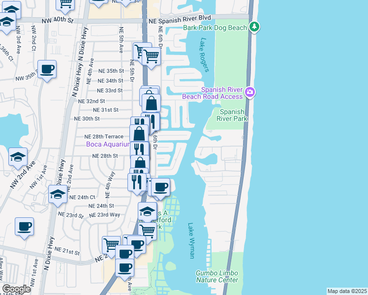 map of restaurants, bars, coffee shops, grocery stores, and more near 794 Harbour Drive in Boca Raton
