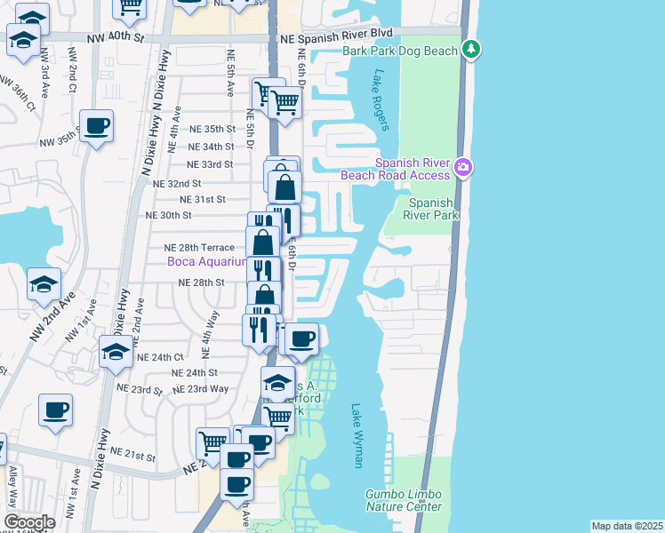 map of restaurants, bars, coffee shops, grocery stores, and more near 794 Harbour Drive in Boca Raton