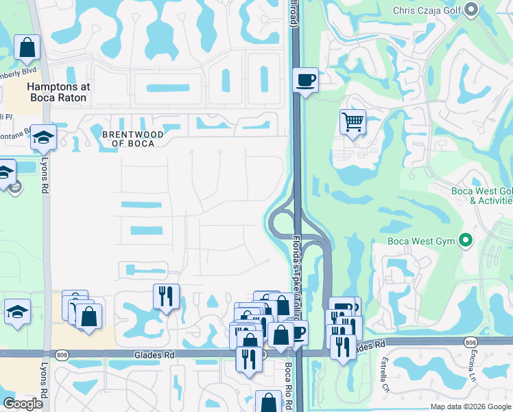 map of restaurants, bars, coffee shops, grocery stores, and more near 8111 Golf Course Road in Boca Raton