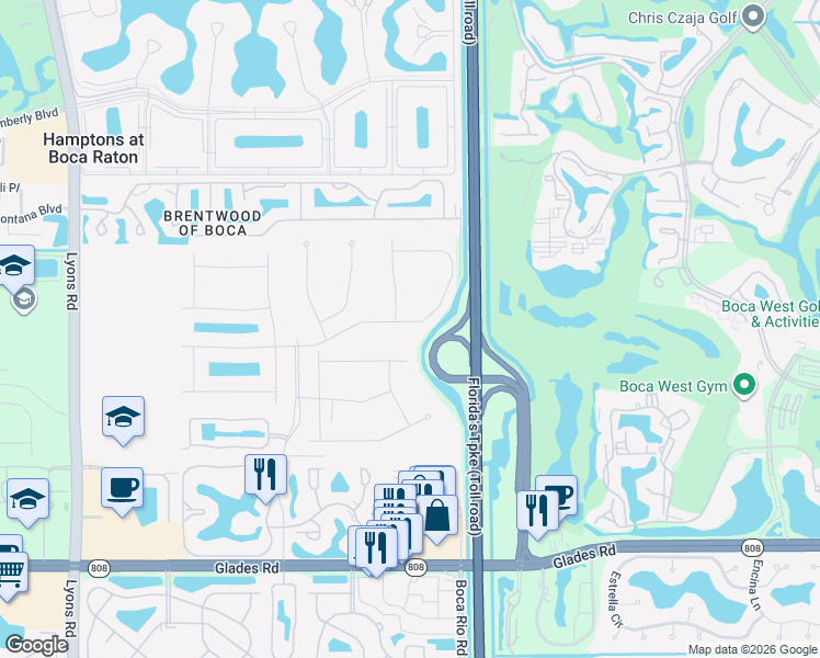 map of restaurants, bars, coffee shops, grocery stores, and more near 8111 Golf Course Road in Boca Raton