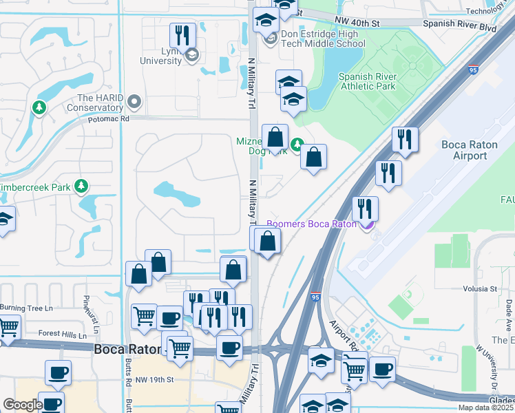 map of restaurants, bars, coffee shops, grocery stores, and more near 2900 North Military Trail in Boca Raton