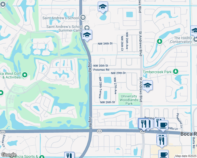 map of restaurants, bars, coffee shops, grocery stores, and more near 2890 Northwest 29th Avenue in Boca Raton