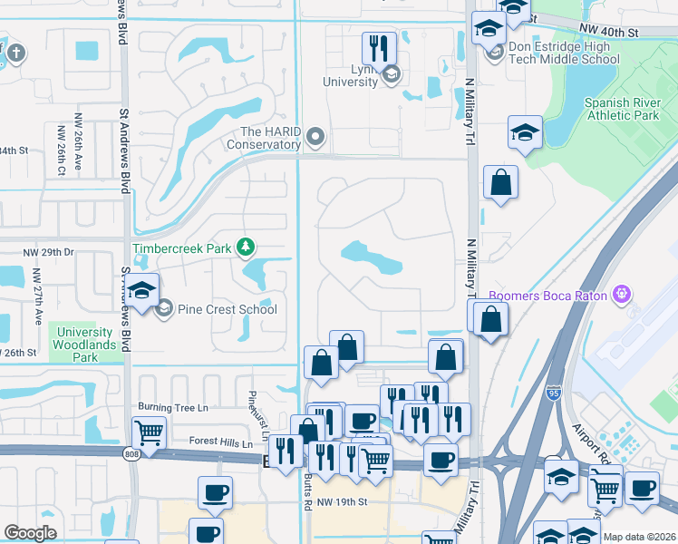 map of restaurants, bars, coffee shops, grocery stores, and more near 2891 Banyan Boulevard Circle Northwest in Boca Raton