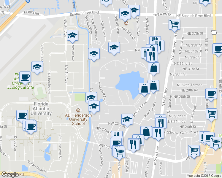 map of restaurants, bars, coffee shops, grocery stores, and more near 403 Buttonwood Place in Boca Raton