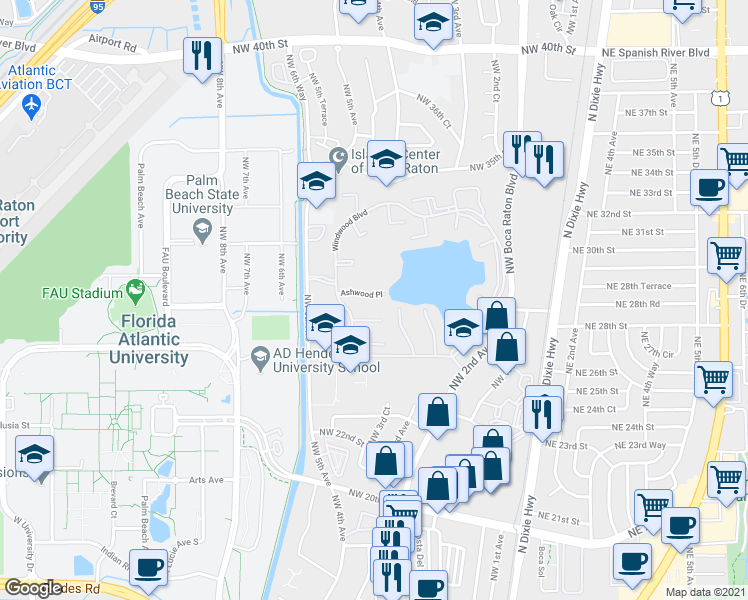 map of restaurants, bars, coffee shops, grocery stores, and more near 403 Buttonwood Place in Boca Raton