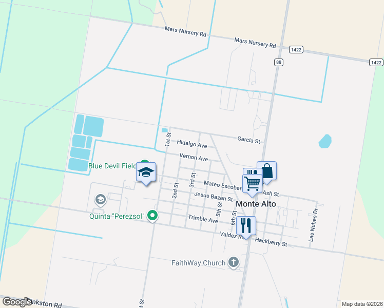 map of restaurants, bars, coffee shops, grocery stores, and more near 8403 Vernon Street in Monte Alto