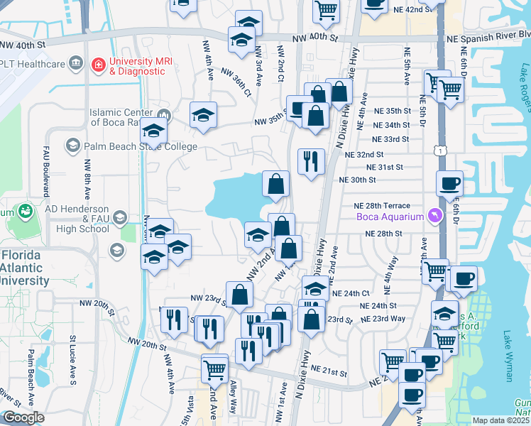 map of restaurants, bars, coffee shops, grocery stores, and more near 300 Palmwood Place in Boca Raton