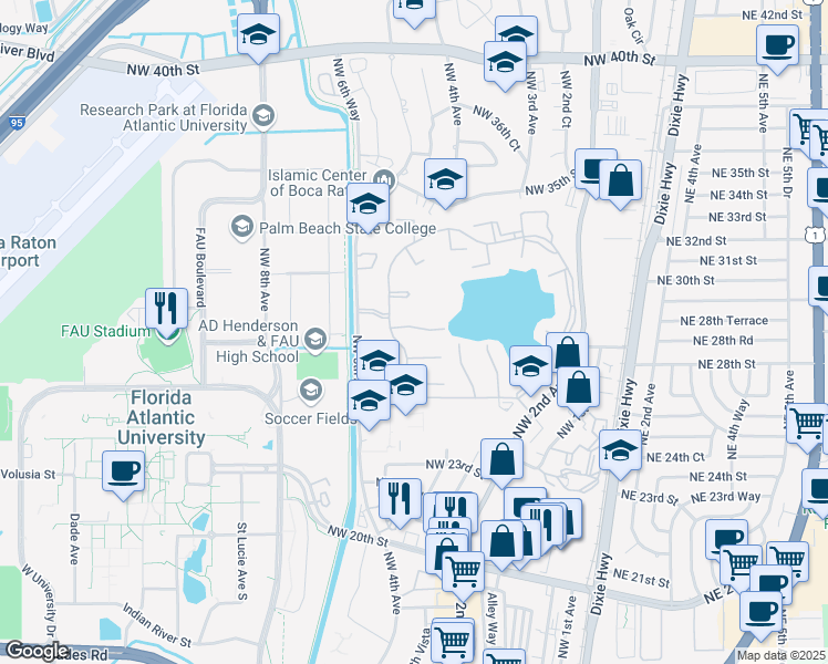 map of restaurants, bars, coffee shops, grocery stores, and more near 425 Buttonwood Place in Boca Raton