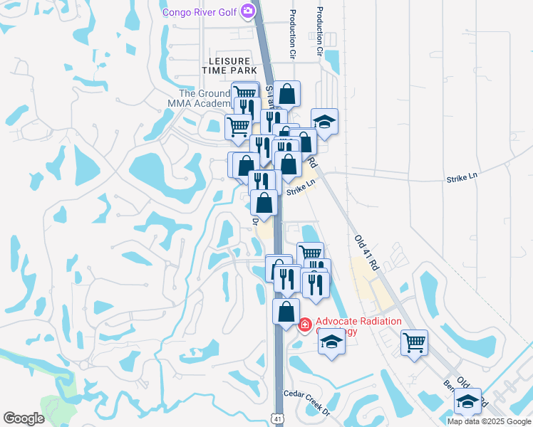 map of restaurants, bars, coffee shops, grocery stores, and more near 24940 South Tamiami Trail in Bonita Springs