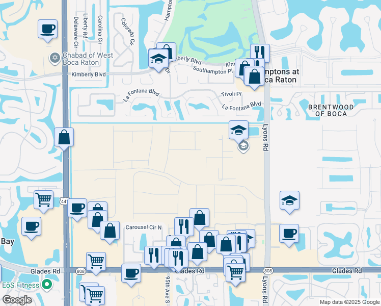 map of restaurants, bars, coffee shops, grocery stores, and more near 20150 State Road 7 in Boca Raton