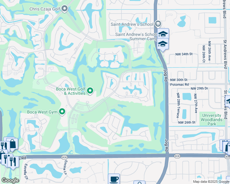 map of restaurants, bars, coffee shops, grocery stores, and more near 4936 Willow Wood Drive in Boca Raton