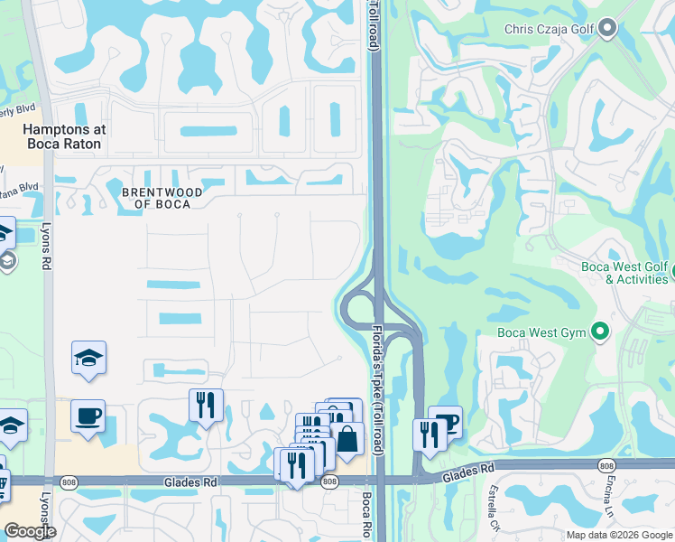 map of restaurants, bars, coffee shops, grocery stores, and more near Florida's Turnpike in Boca Raton