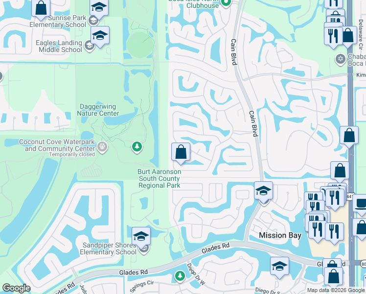 map of restaurants, bars, coffee shops, grocery stores, and more near 10986 Bal Harbor Drive in Boca Raton