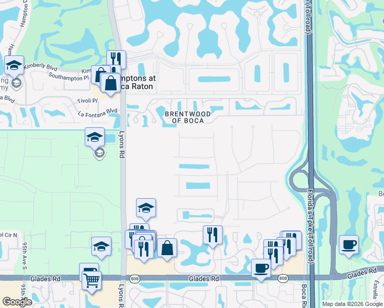 map of restaurants, bars, coffee shops, grocery stores, and more near 8550 Nadmar Avenue in Boca Raton