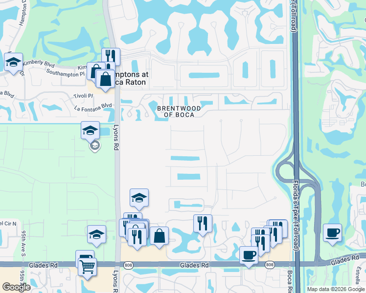 map of restaurants, bars, coffee shops, grocery stores, and more near 8550 Nadmar Avenue in Boca Raton