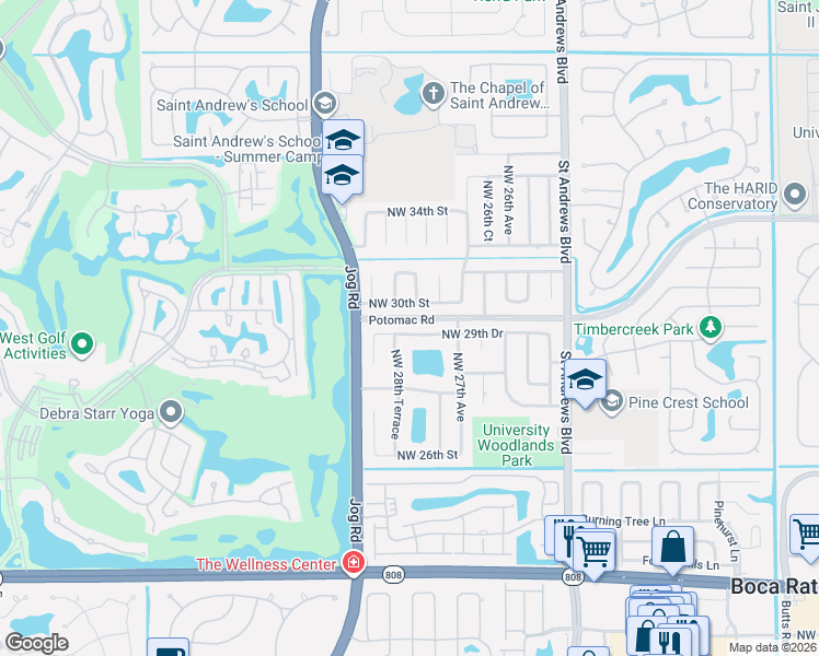 map of restaurants, bars, coffee shops, grocery stores, and more near 2805 Northwest 29th Drive in Boca Raton