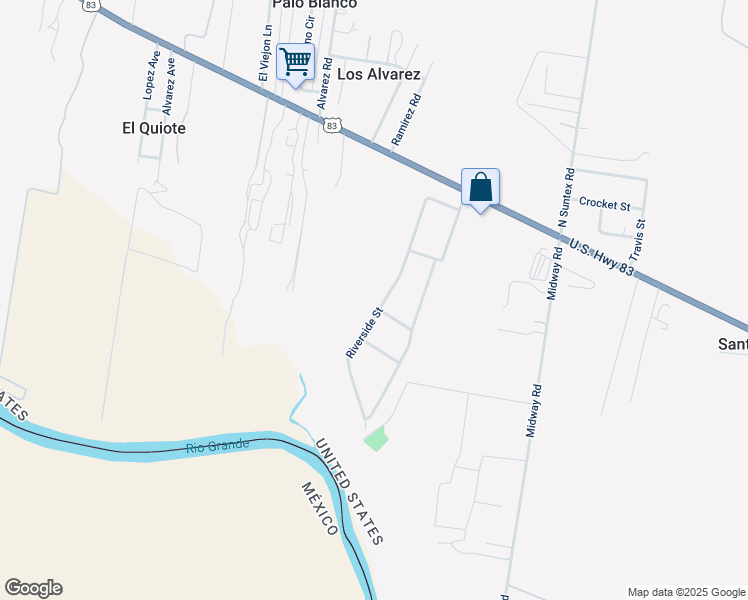 map of restaurants, bars, coffee shops, grocery stores, and more near 1766 Riverside Street in Rio Grande City