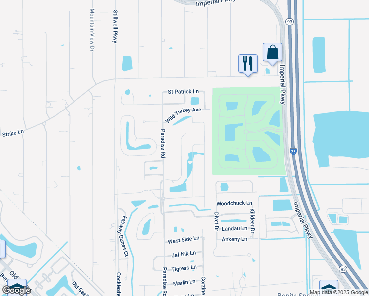 map of restaurants, bars, coffee shops, grocery stores, and more near 24815 Carnoustie Court in Bonita Springs