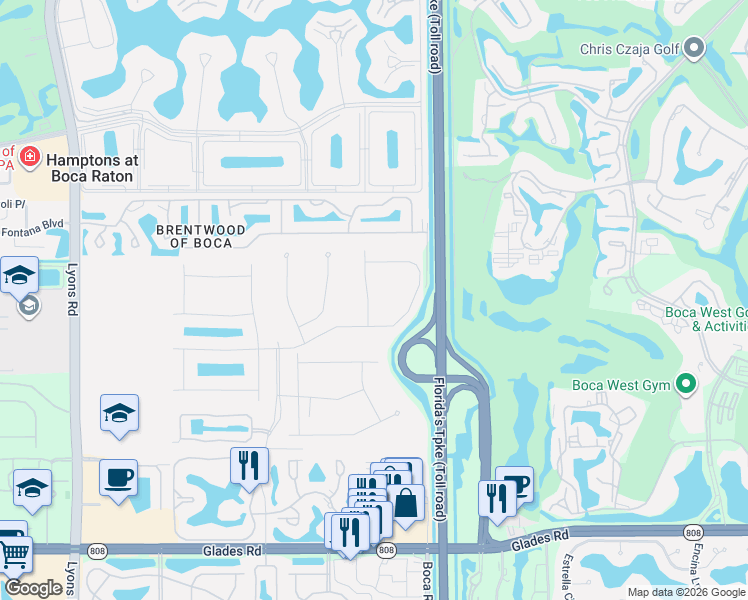 map of restaurants, bars, coffee shops, grocery stores, and more near Florida's Turnpike in Boca Raton