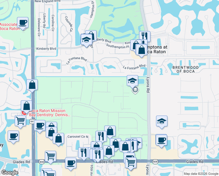 map of restaurants, bars, coffee shops, grocery stores, and more near 20150 State Road 7 in Boca Raton