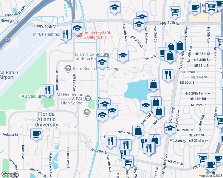 map of restaurants, bars, coffee shops, grocery stores, and more near 488 Hardwood Place in Boca Raton