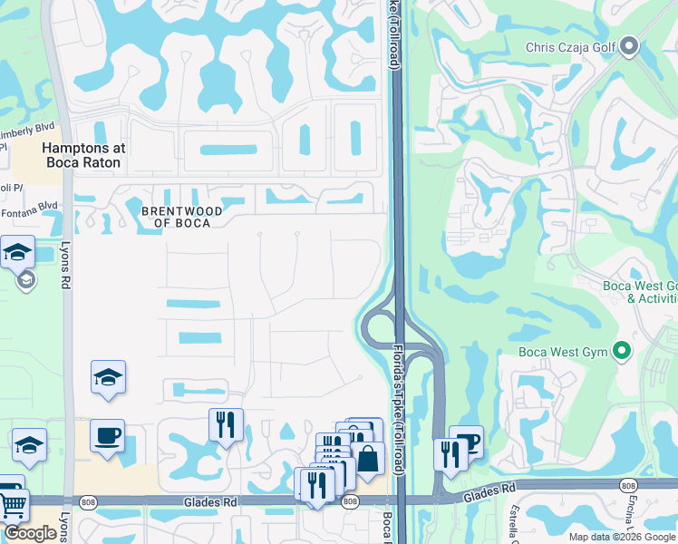 map of restaurants, bars, coffee shops, grocery stores, and more near Florida's Turnpike in Boca Raton