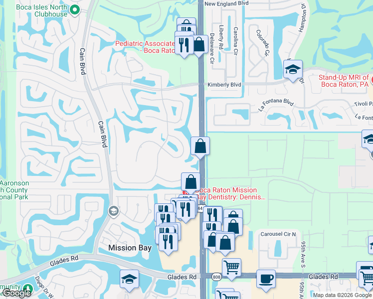 map of restaurants, bars, coffee shops, grocery stores, and more near 10137 Camelback Lane in Boca Raton