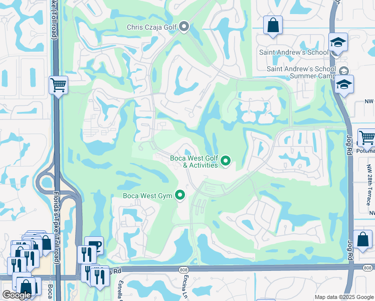 map of restaurants, bars, coffee shops, grocery stores, and more near 20220 Boca West Drive in Boca Raton