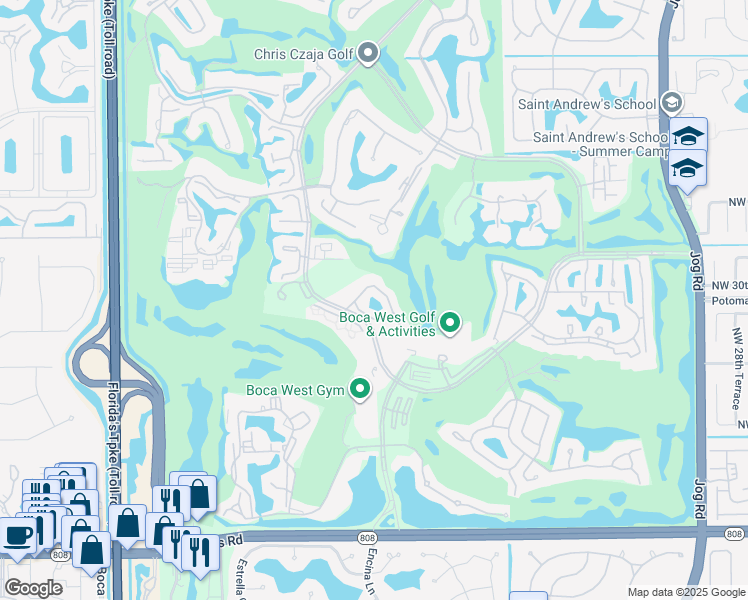 map of restaurants, bars, coffee shops, grocery stores, and more near 20220 Boca West Drive in Boca Raton