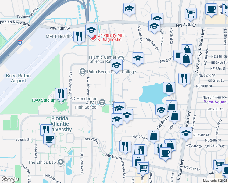 map of restaurants, bars, coffee shops, grocery stores, and more near 2900 Northwest 5th Avenue in Boca Raton