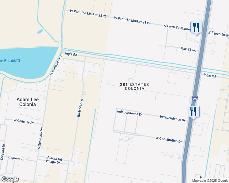 map of restaurants, bars, coffee shops, grocery stores, and more near 1006 Orange Avenue in Edinburg