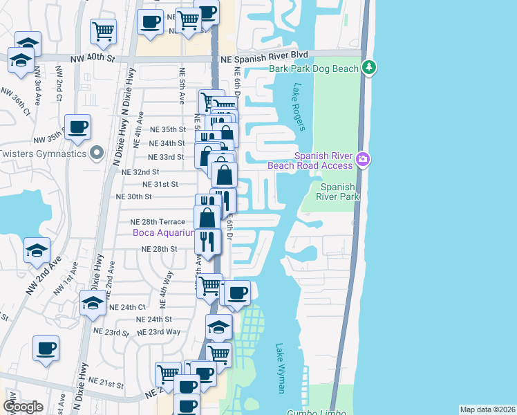 map of restaurants, bars, coffee shops, grocery stores, and more near 701 Marine Drive in Boca Raton