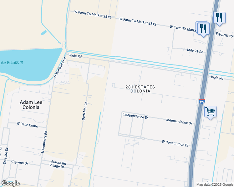 map of restaurants, bars, coffee shops, grocery stores, and more near 1006 Orange Avenue in Edinburg
