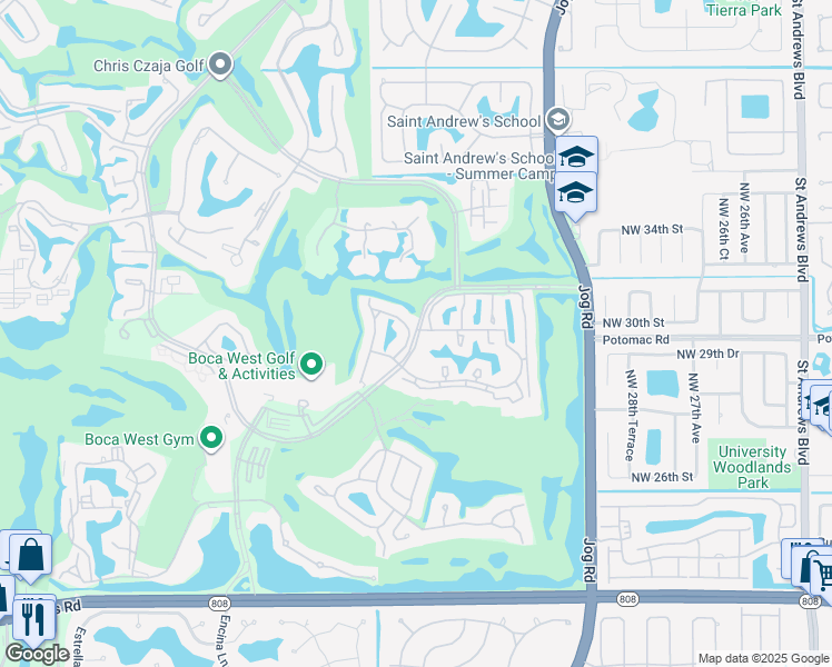 map of restaurants, bars, coffee shops, grocery stores, and more near 20375 Boca West Drive in Boca Raton