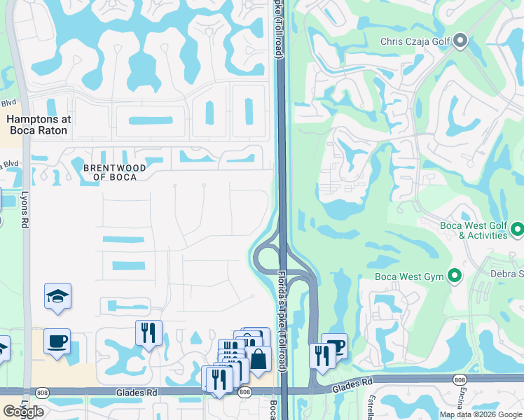 map of restaurants, bars, coffee shops, grocery stores, and more near Florida's Turnpike in Boca Raton