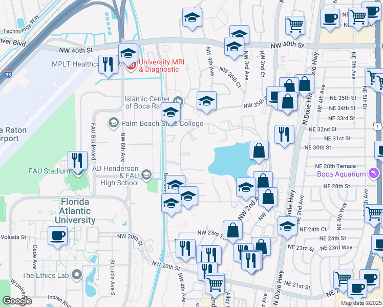 map of restaurants, bars, coffee shops, grocery stores, and more near 470 Hardwood Place in Boca Raton