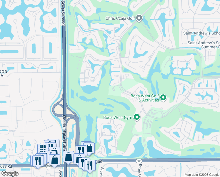 map of restaurants, bars, coffee shops, grocery stores, and more near 20155 Boca West Drive in Boca Raton