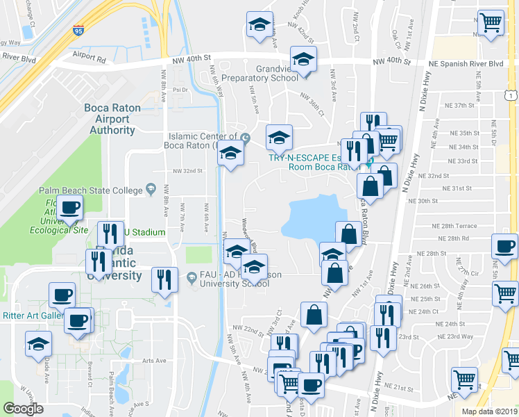 map of restaurants, bars, coffee shops, grocery stores, and more near 488 Hardwood Place in Boca Raton